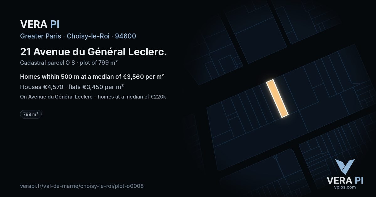 21 Avenue du Général Leclerc, Choisy-le-Roi at night – the plot lit, the parcels around coloured by the prices near them