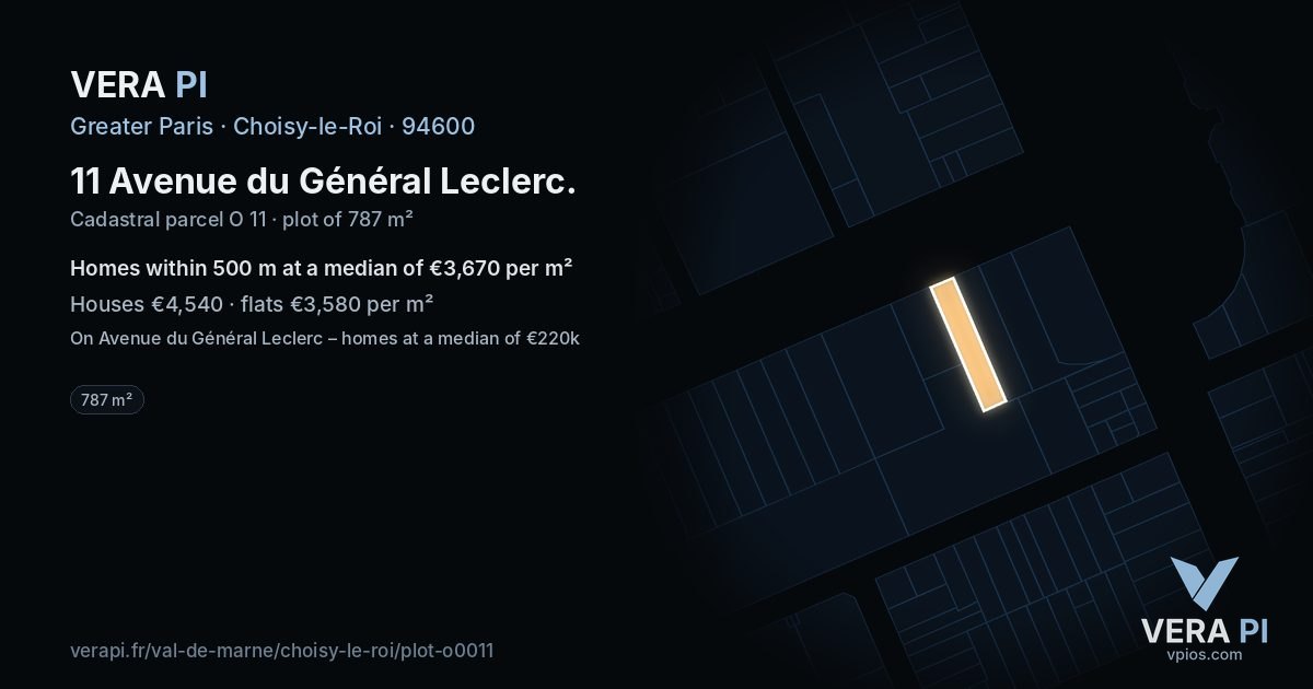 11 Avenue du Général Leclerc, Choisy-le-Roi at night – the plot lit, the parcels around coloured by the prices near them