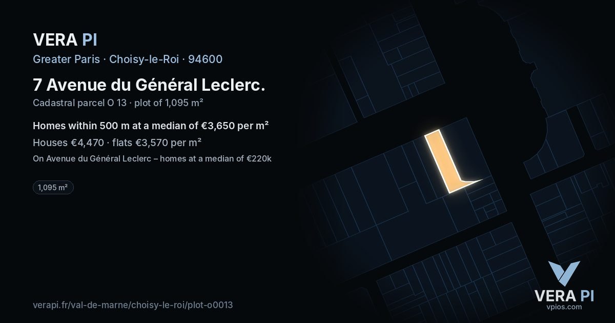 7 Avenue du Général Leclerc, Choisy-le-Roi at night – the plot lit, the parcels around coloured by the prices near them