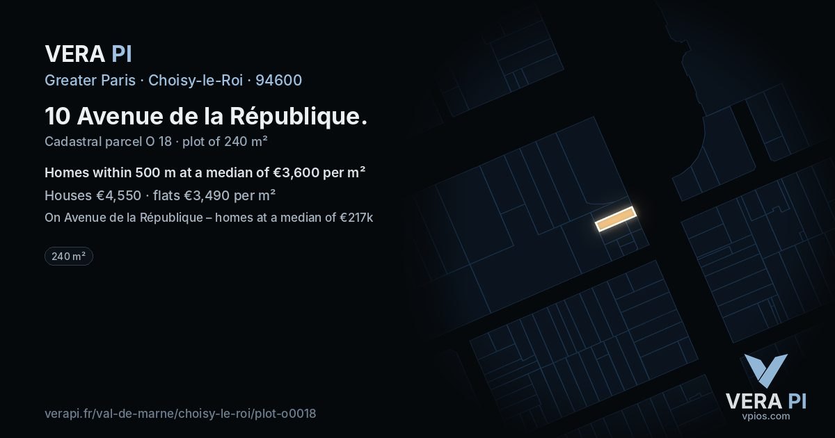 10 Avenue de la République, Choisy-le-Roi at night – the plot lit, the parcels around coloured by the prices near them
