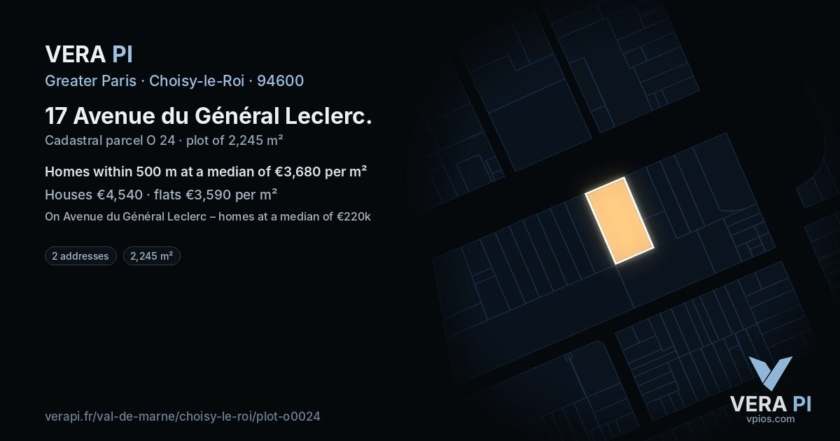 17 Avenue du Général Leclerc, Choisy-le-Roi at night – the plot lit, the parcels around coloured by the prices near them