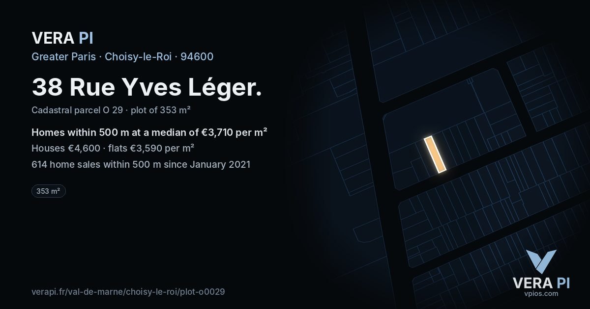 38 Rue Yves Léger, Choisy-le-Roi at night – the plot lit, the parcels around coloured by the prices near them