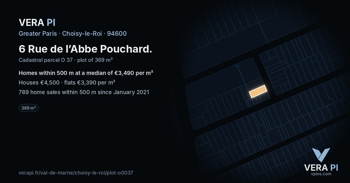 6 Rue de l’Abbe Pouchard, Choisy-le-Roi at night – the plot lit, the parcels around coloured by the prices near them