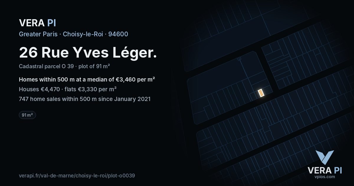 26 Rue Yves Léger, Choisy-le-Roi at night – the plot lit, the parcels around coloured by the prices near them