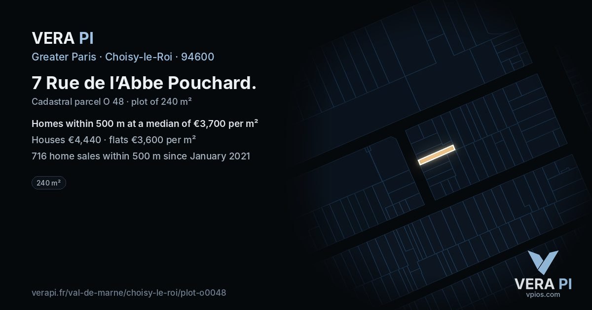 7 Rue de l’Abbe Pouchard, Choisy-le-Roi at night – the plot lit, the parcels around coloured by the prices near them