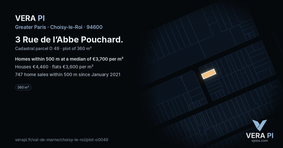 3 Rue de l’Abbe Pouchard, Choisy-le-Roi at night – the plot lit, the parcels around coloured by the prices near them