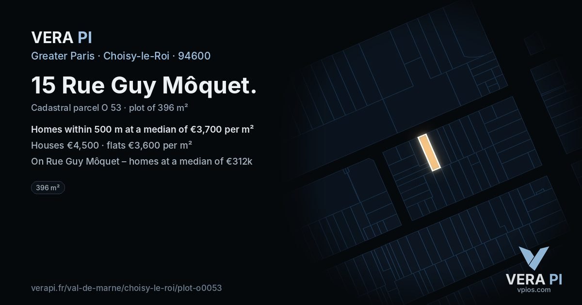15 Rue Guy Môquet, Choisy-le-Roi at night – the plot lit, the parcels around coloured by the prices near them