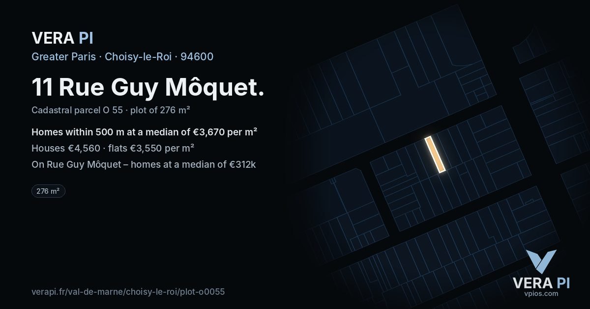 11 Rue Guy Môquet, Choisy-le-Roi at night – the plot lit, the parcels around coloured by the prices near them