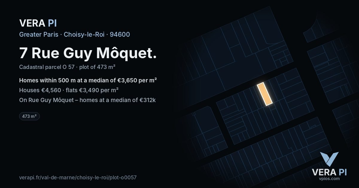 7 Rue Guy Môquet, Choisy-le-Roi at night – the plot lit, the parcels around coloured by the prices near them
