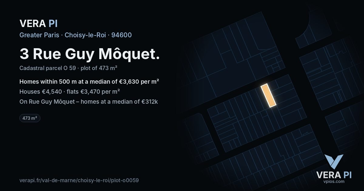 3 Rue Guy Môquet, Choisy-le-Roi at night – the plot lit, the parcels around coloured by the prices near them