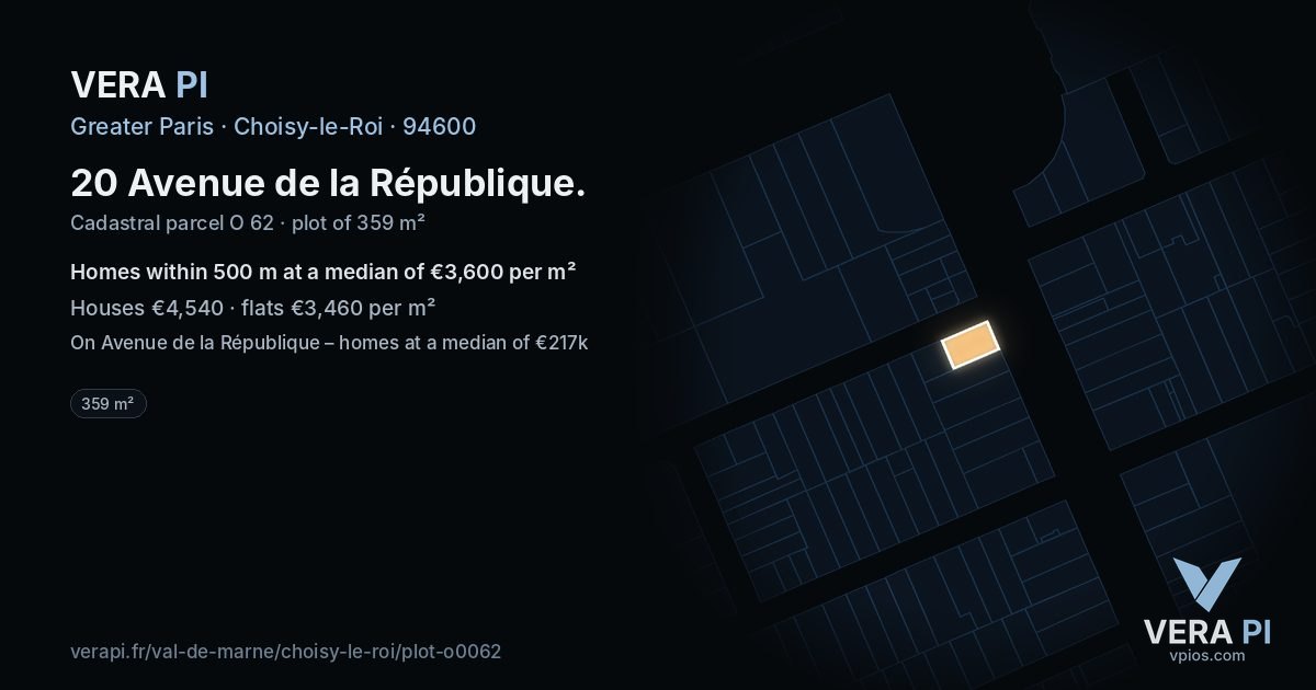 20 Avenue de la République, Choisy-le-Roi at night – the plot lit, the parcels around coloured by the prices near them