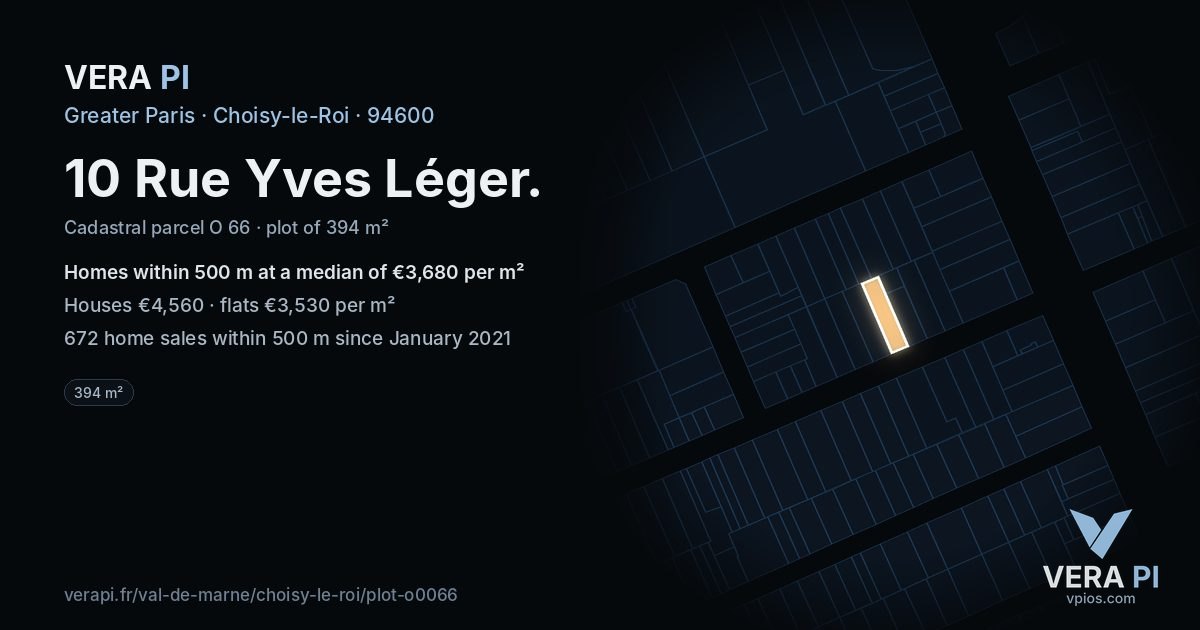 10 Rue Yves Léger, Choisy-le-Roi at night – the plot lit, the parcels around coloured by the prices near them