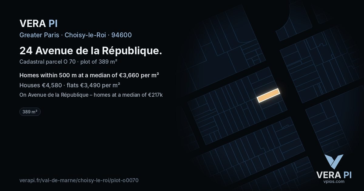 24 Avenue de la République, Choisy-le-Roi at night – the plot lit, the parcels around coloured by the prices near them