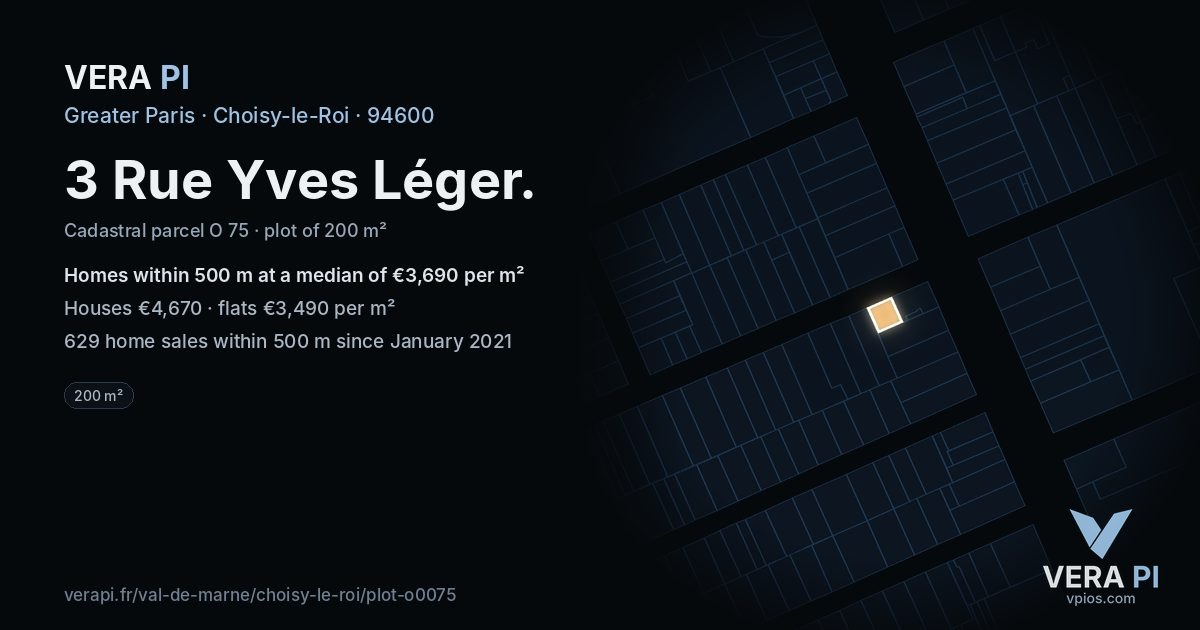 3 Rue Yves Léger, Choisy-le-Roi at night – the plot lit, the parcels around coloured by the prices near them