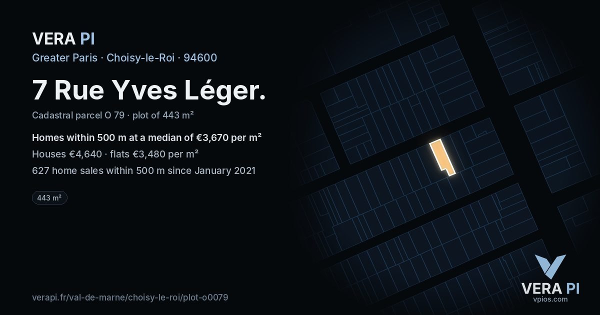 7 Rue Yves Léger, Choisy-le-Roi at night – the plot lit, the parcels around coloured by the prices near them