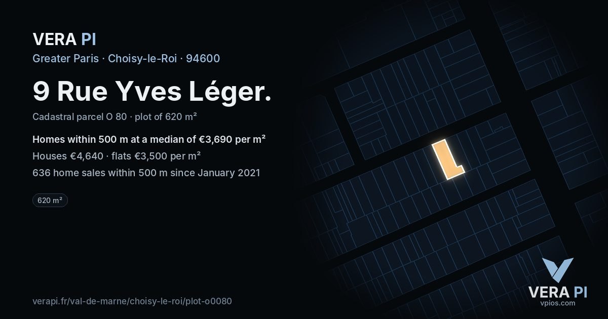 9 Rue Yves Léger, Choisy-le-Roi at night – the plot lit, the parcels around coloured by the prices near them