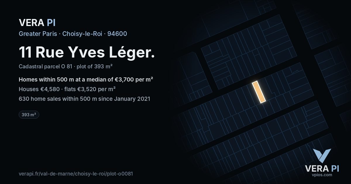 11 Rue Yves Léger, Choisy-le-Roi at night – the plot lit, the parcels around coloured by the prices near them