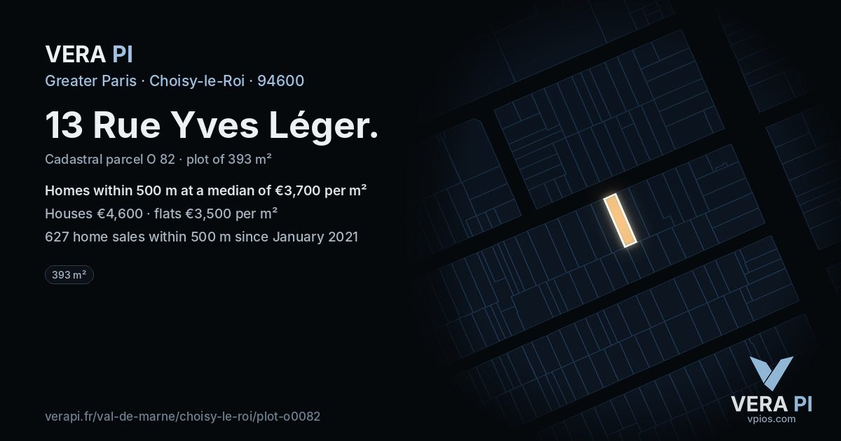 13 Rue Yves Léger, Choisy-le-Roi at night – the plot lit, the parcels around coloured by the prices near them