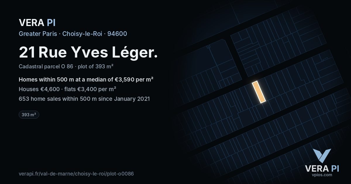 21 Rue Yves Léger, Choisy-le-Roi at night – the plot lit, the parcels around coloured by the prices near them