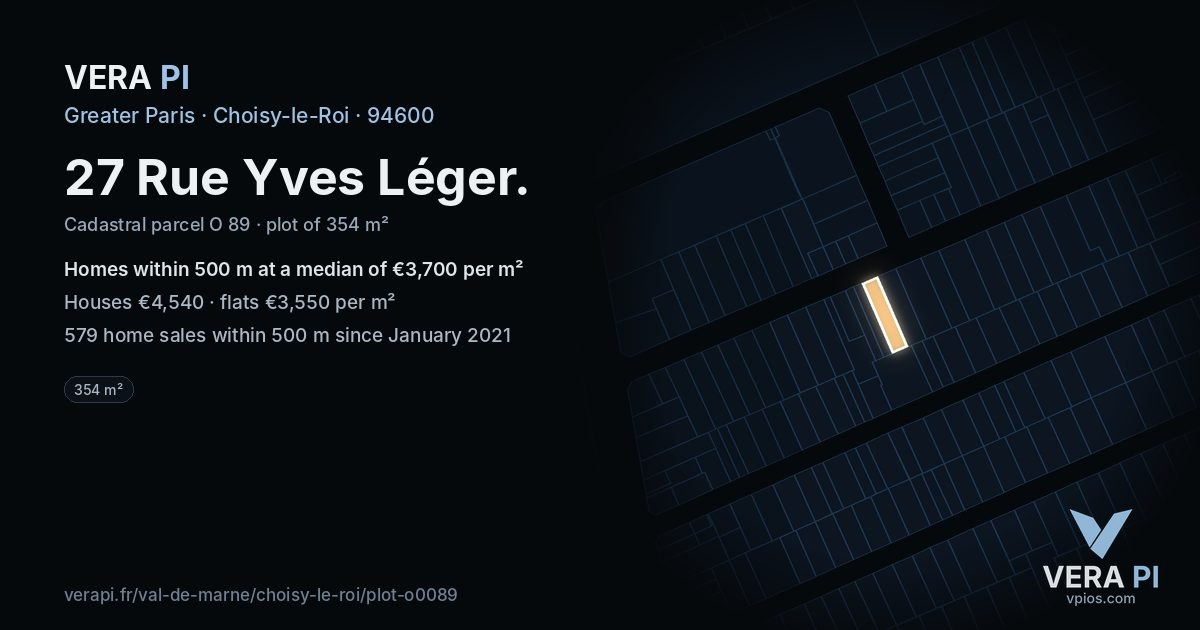 27 Rue Yves Léger, Choisy-le-Roi at night – the plot lit, the parcels around coloured by the prices near them