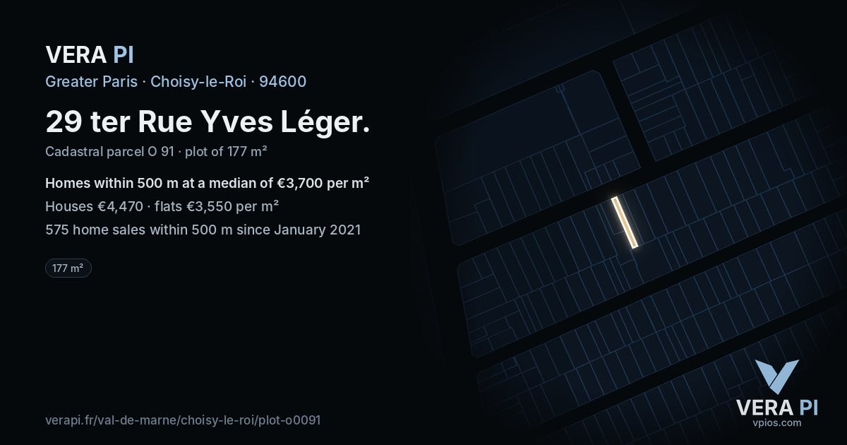 29 ter Rue Yves Léger, Choisy-le-Roi at night – the plot lit, the parcels around coloured by the prices near them