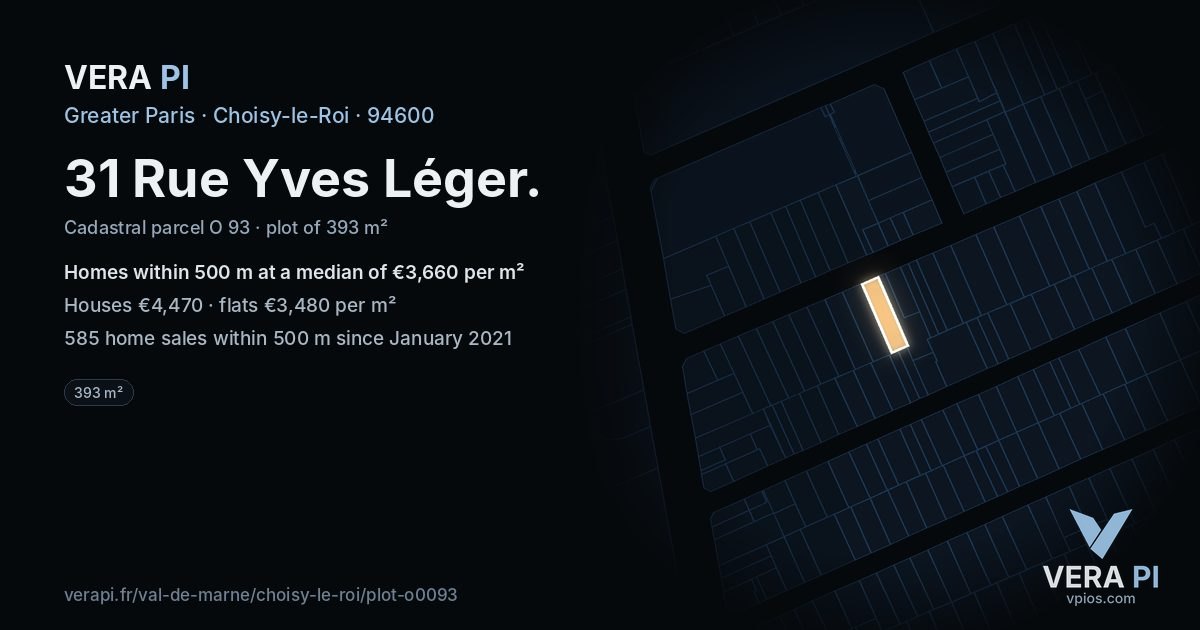 31 Rue Yves Léger, Choisy-le-Roi at night – the plot lit, the parcels around coloured by the prices near them