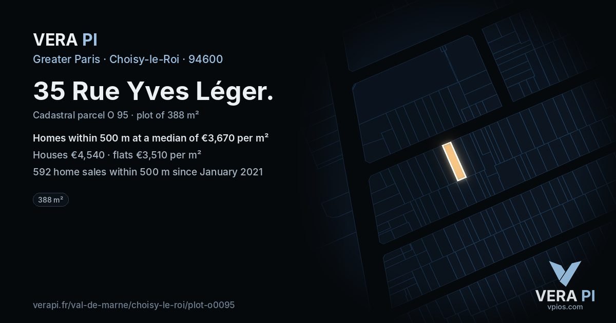 35 Rue Yves Léger, Choisy-le-Roi at night – the plot lit, the parcels around coloured by the prices near them