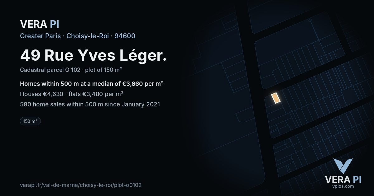 49 Rue Yves Léger, Choisy-le-Roi at night – the plot lit, the parcels around coloured by the prices near them