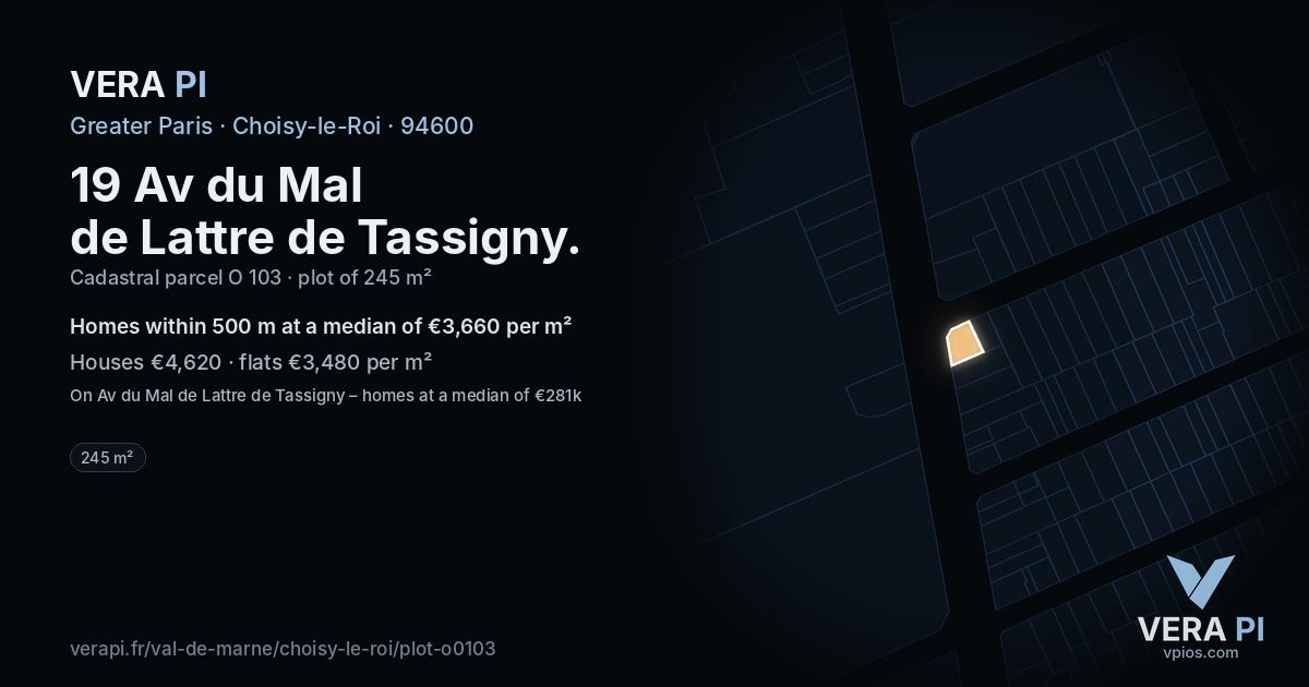 19 Av du Mal de Lattre de Tassigny, Choisy-le-Roi at night – the plot lit, the parcels around coloured by the prices near them