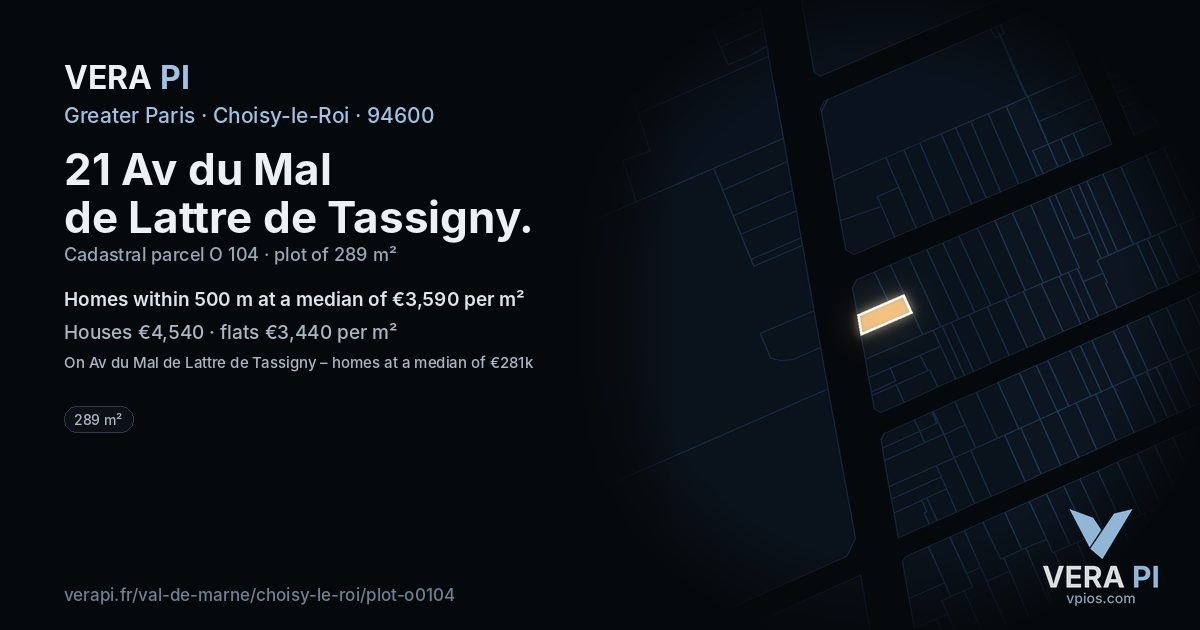 21 Av du Mal de Lattre de Tassigny, Choisy-le-Roi at night – the plot lit, the parcels around coloured by the prices near them