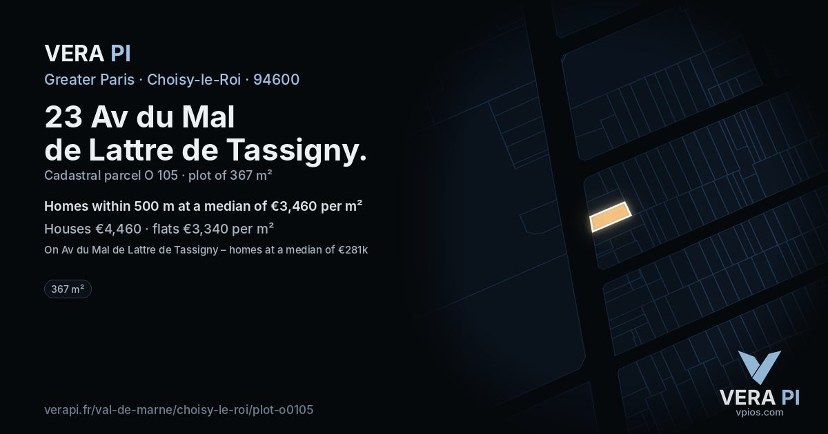 23 Av du Mal de Lattre de Tassigny, Choisy-le-Roi at night – the plot lit, the parcels around coloured by the prices near them