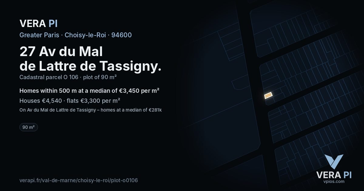 27 Av du Mal de Lattre de Tassigny, Choisy-le-Roi at night – the plot lit, the parcels around coloured by the prices near them
