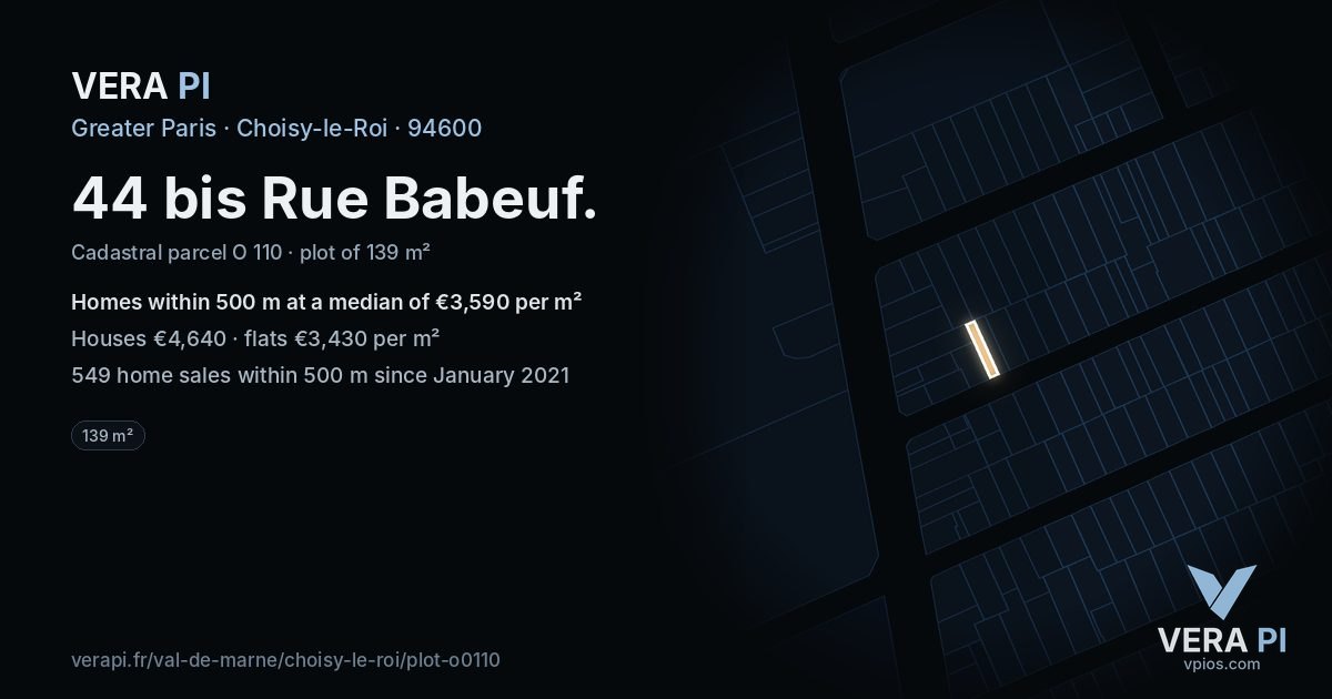 44 bis Rue Babeuf, Choisy-le-Roi at night – the plot lit, the parcels around coloured by the prices near them