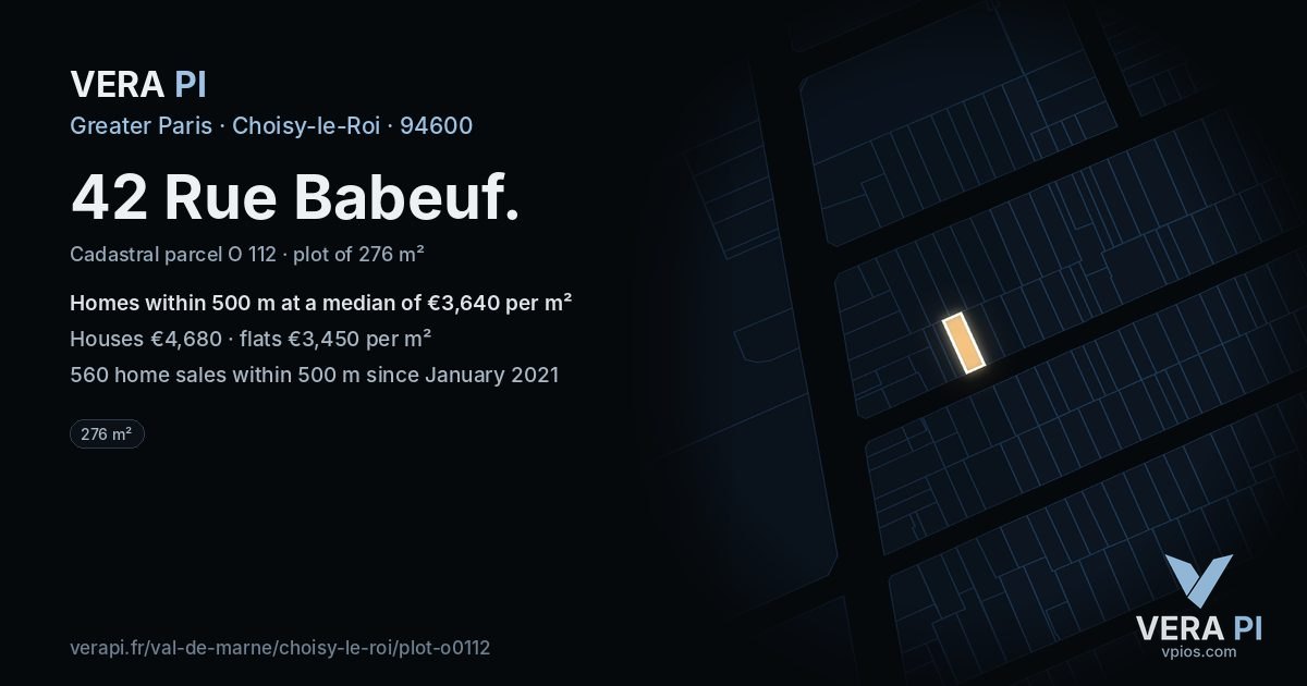 42 Rue Babeuf, Choisy-le-Roi at night – the plot lit, the parcels around coloured by the prices near them