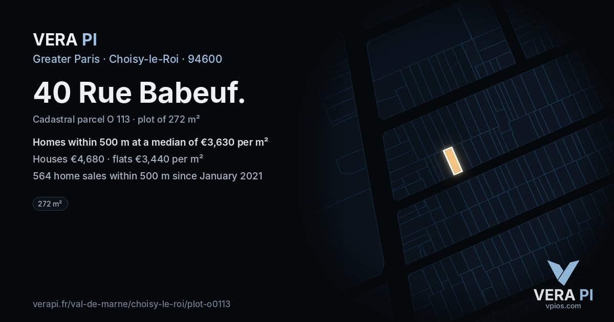 40 Rue Babeuf, Choisy-le-Roi at night – the plot lit, the parcels around coloured by the prices near them