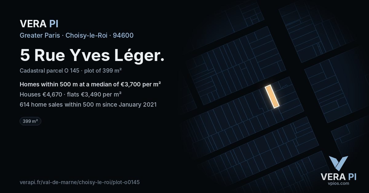5 Rue Yves Léger, Choisy-le-Roi at night – the plot lit, the parcels around coloured by the prices near them