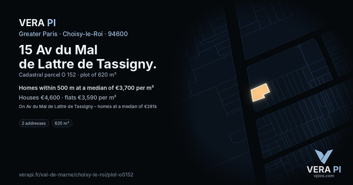 15 Av du Mal de Lattre de Tassigny, Choisy-le-Roi at night – the plot lit, the parcels around coloured by the prices near them