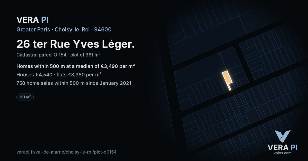 26 ter Rue Yves Léger, Choisy-le-Roi at night – the plot lit, the parcels around coloured by the prices near them