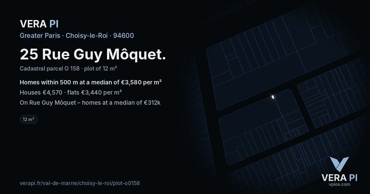 25 Rue Guy Môquet, Choisy-le-Roi at night – the plot lit, the parcels around coloured by the prices near them