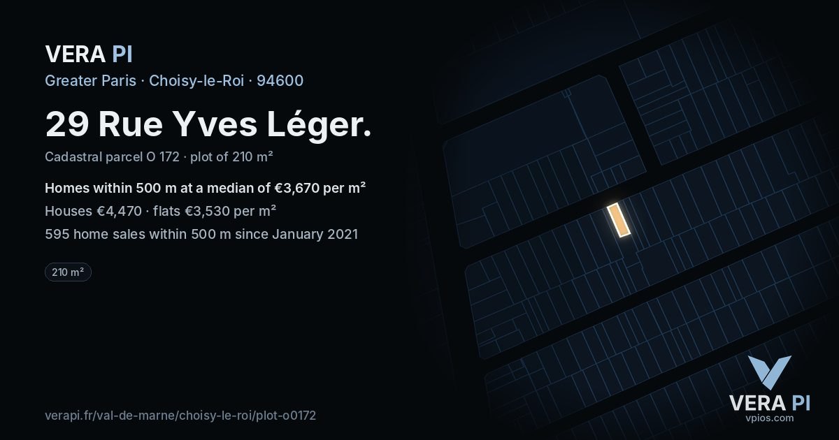 29 Rue Yves Léger, Choisy-le-Roi at night – the plot lit, the parcels around coloured by the prices near them