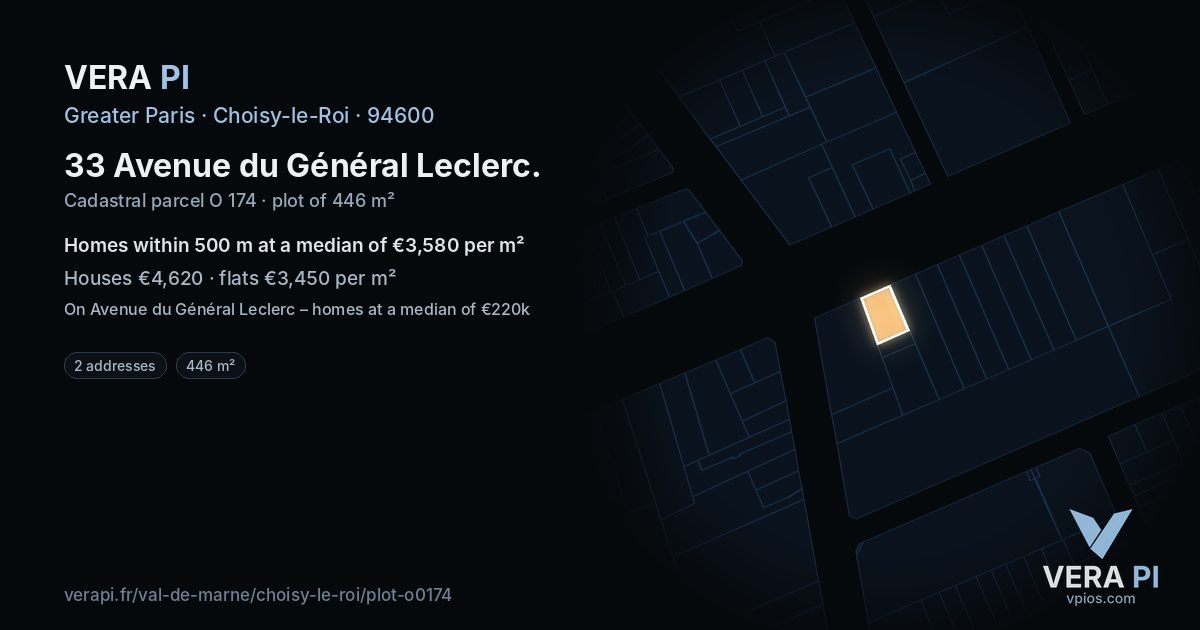 33 Avenue du Général Leclerc, Choisy-le-Roi at night – the plot lit, the parcels around coloured by the prices near them