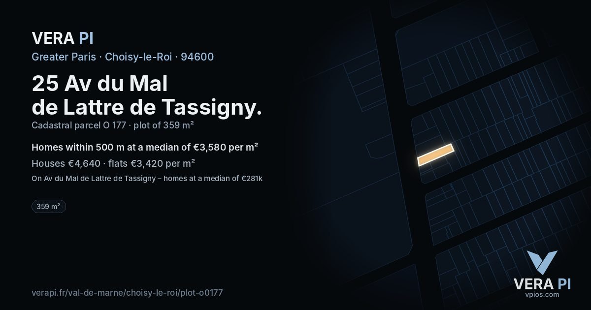 25 Av du Mal de Lattre de Tassigny, Choisy-le-Roi at night – the plot lit, the parcels around coloured by the prices near them