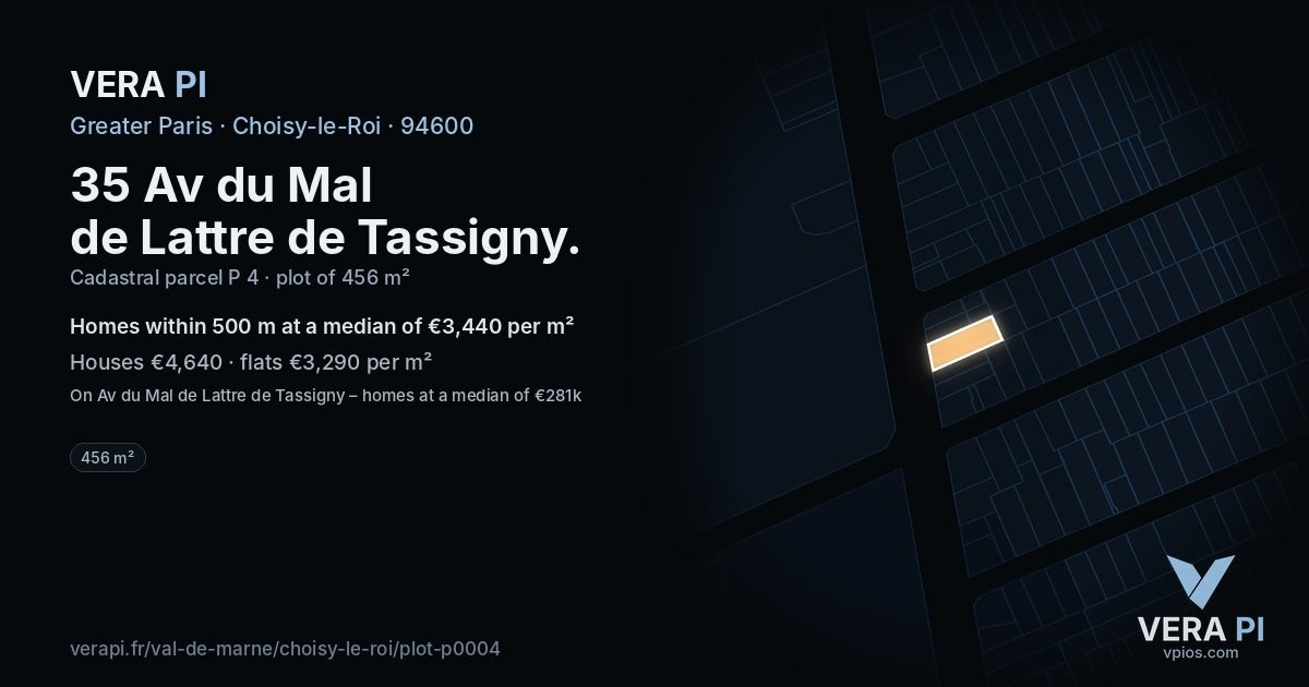 35 Av du Mal de Lattre de Tassigny, Choisy-le-Roi at night – the plot lit, the parcels around coloured by the prices near them
