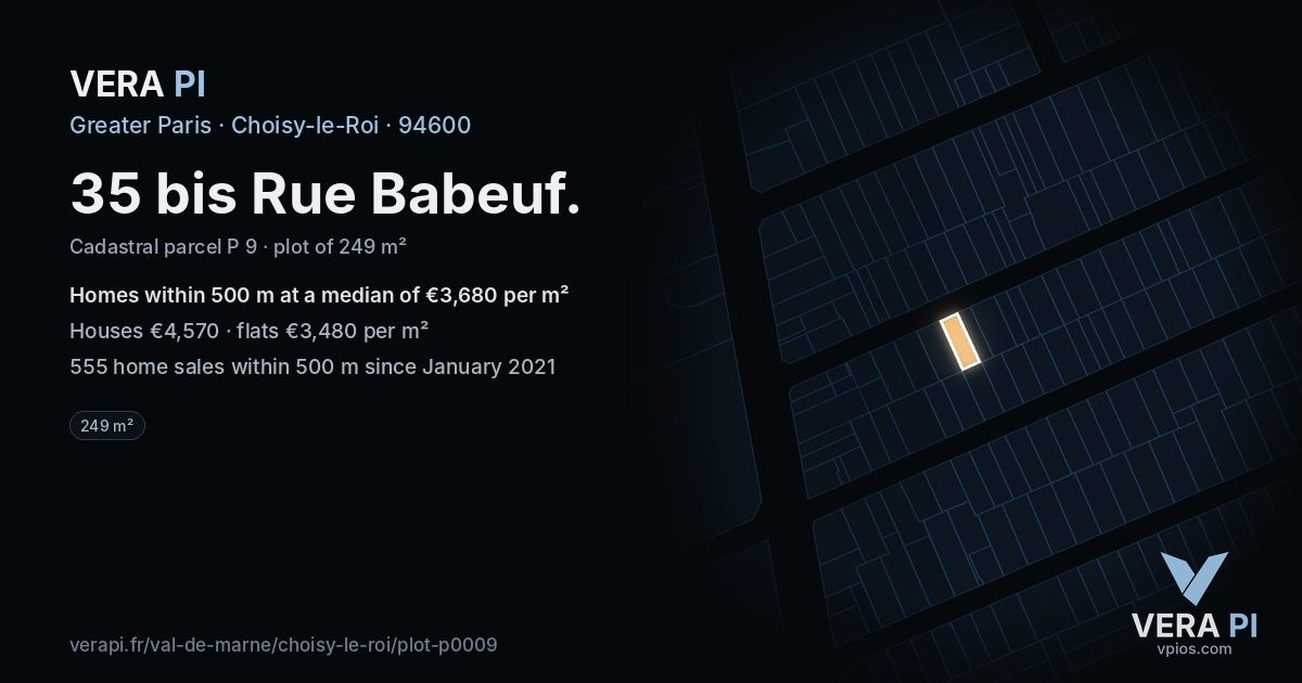 35 bis Rue Babeuf, Choisy-le-Roi at night – the plot lit, the parcels around coloured by the prices near them