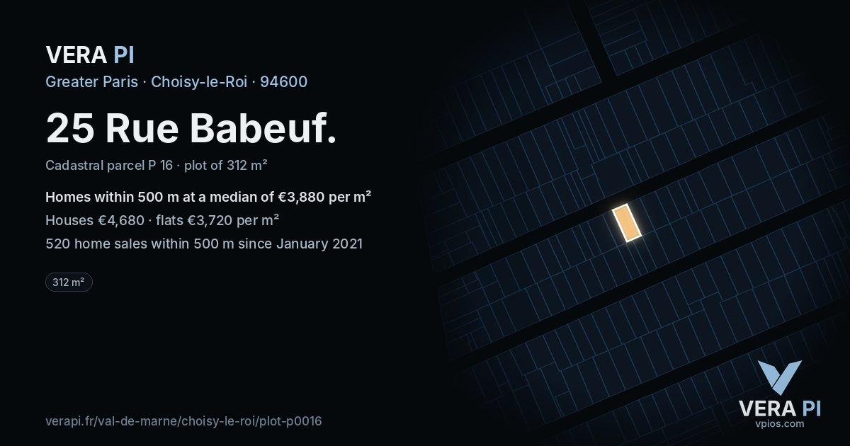 25 Rue Babeuf, Choisy-le-Roi at night – the plot lit, the parcels around coloured by the prices near them