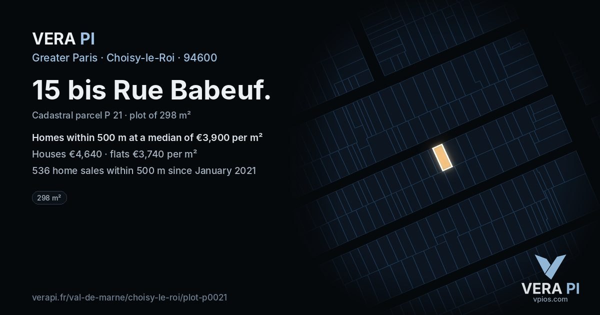 15 bis Rue Babeuf, Choisy-le-Roi at night – the plot lit, the parcels around coloured by the prices near them