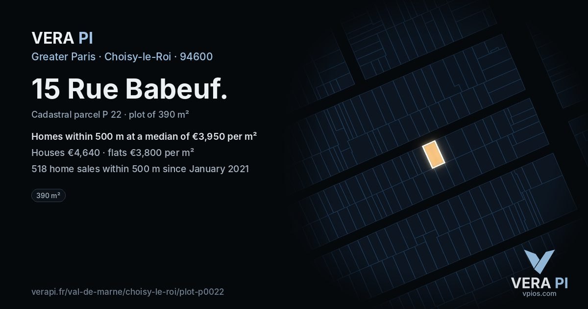 15 Rue Babeuf, Choisy-le-Roi at night – the plot lit, the parcels around coloured by the prices near them