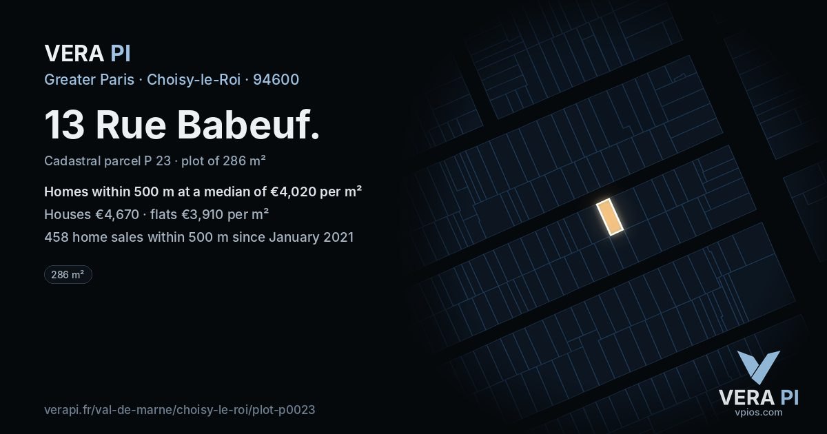 13 Rue Babeuf, Choisy-le-Roi at night – the plot lit, the parcels around coloured by the prices near them