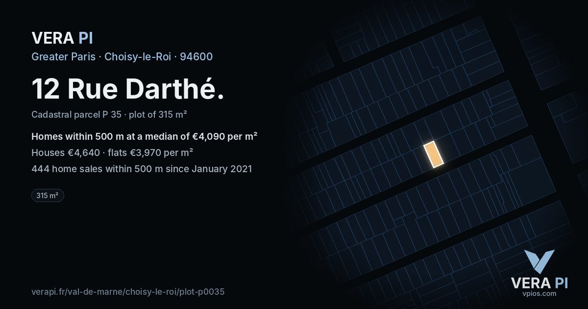 12 Rue Darthé, Choisy-le-Roi at night – the plot lit, the parcels around coloured by the prices near them