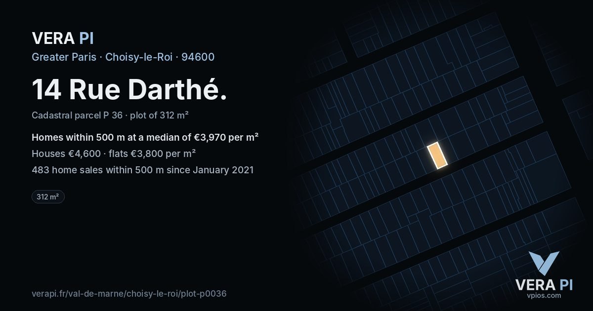 14 Rue Darthé, Choisy-le-Roi at night – the plot lit, the parcels around coloured by the prices near them
